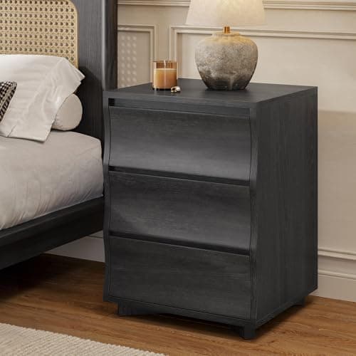 SUCSSRICH Black Nightstand, Night Stand with 3 Drawers, Modern Nightstand with Large Storage, Silent Slides, Wooden End Side Table, Bedside Table with 3 Drawers for Bedroom - Image 1