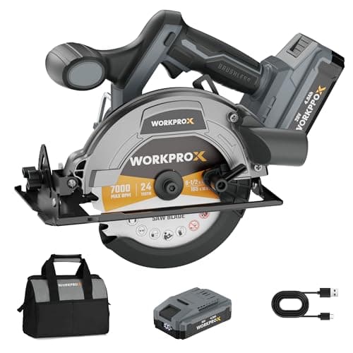 WORKPROX 20V Cordless Circular Saw, 6-1/2'' Brushless Circular Saw, 5500 RPM & Storage Bag, Max Cutting Depth 2-5/16"(90°),1-9/16" (45°) for Precise Wood & PVC Cutting - Image 1