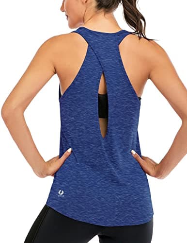 ICTIVE Womens Cross Backless Workout Tops for Women Racerback Open Back Shirts Athletic Sleeveless Clothes Dark Blue S - Image 1