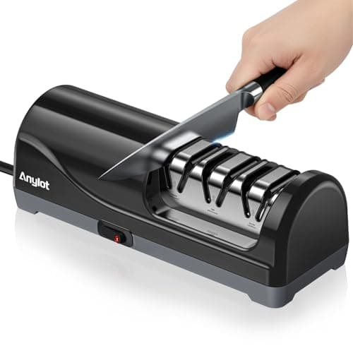 Electric Knife Sharpener for Kitchen, 3-Stage Knife Sharpener Electric with 100% Diamond Abrasives, 20° Precision Angle Guide, Fast & Safe Sharpening for Chef Knives, Home Use & Beginners (Black) - Image 1