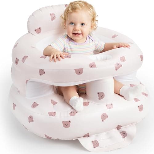 UNEEDE Inflatable Baby Seat for 3 Months & up, Infant Floor Baby Chair with Fence & Built in Air Pump,Lightweight Travel Baby Bath Seat for Home, Camping, Beach & Outdoor - Image 1