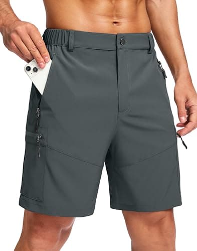 Pudolla Men's Hiking Cargo Shorts Lightweight 7" Travel Casual Shorts for Men Golf Work Outdoor with 5 Zipper Pockets(Deep Grey Medium) - Image 1