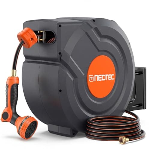 Upgraded Retractable Garden Hose Reel 1/2 inch x 130 ft 9 Pattern Nozzle Wall-Mounted Any Length Lock Automatic Slow Return 180° Swivel UV Resistant Heavy Duty Hose Reels for Outside - Image 1