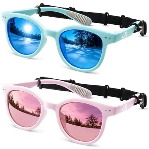 EYEBUDDY Kids Toddler Sunglasses Age 2-4/3-5 Boys Girls Polarized UV Protection Sun Glasses for Age 2-8 (Age 2-8/2-Pack, A12-Kids Sunglasses-Dazzling Sky Blue & Pink) - Image 1