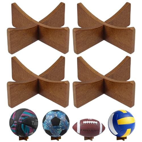 Vigorluck Ball Storage, Wood Ball Holder Large for Basketball, Football, Soccer, Rugby, Basketball Stand Desktop Display Football Holder for Easy Storage - Image 1
