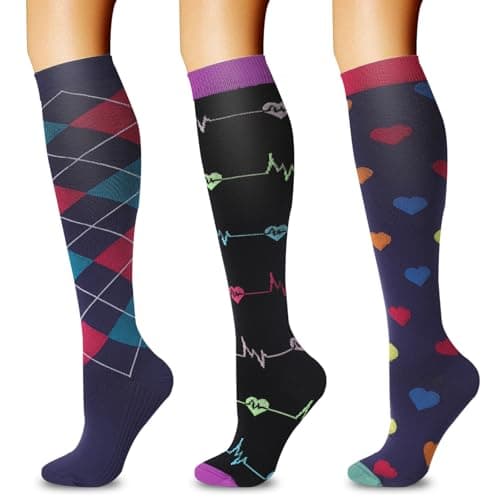 20-30mmHg Graduated Compression Socks for Men & Women – 3 Pairs, Calf Length, Medical Grade Circulation Support for Running, Travel, Nurse, Pregnancy – L/XL (Fits Calf 14-19") - Image 1