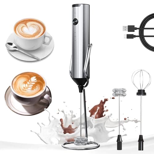 YARRAMATE Rechargeable Milk Frother, 3-Speed Electric Mixer with Stand