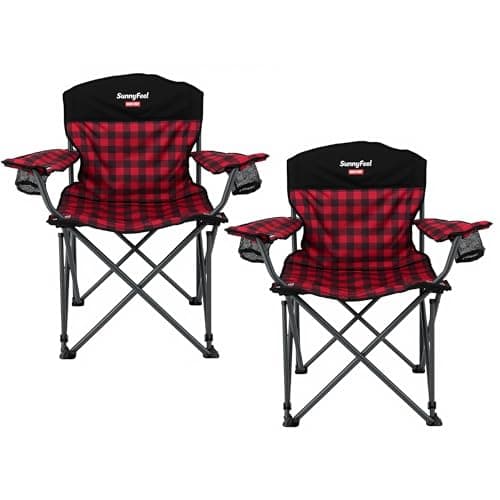 SUNNYFEEL Oversized Folding Camping Chair 2 Pack 800 LBS Heavy Duty for Big Tall People Red Padded Portable Collapsible Chairs with Armrest Cup Holder & Pocket for Outdoor Travel Picnic Camp Sports - Image 1