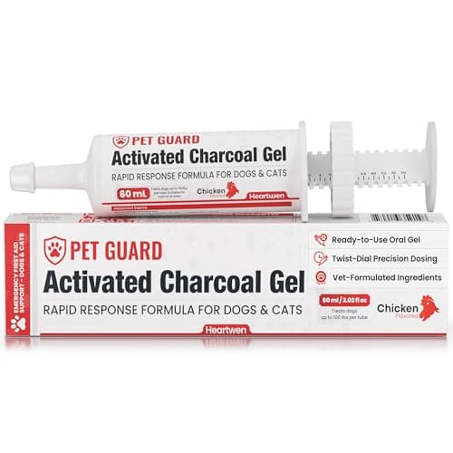 Heartwen Activated Charcoal for Dogs & Cats (60 mL) | Emergency Pet First Aid for Accidental Ingestion & Digestive Support | Simple to Dose, Ready-to-Use | Chicken Flavored