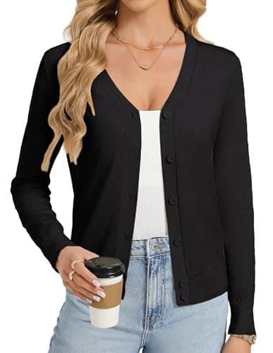GRACE KARIN Womens Black Cardigan Sweaters Lightweight Button Up V-Neck Spring Cardigans Trendy Summer Knit Shrug XXL - Image 1