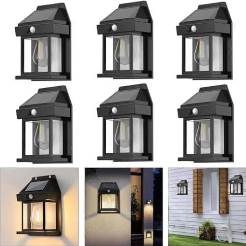 Anricom 6pcs Solar Fence Lights, Motion Sensor Outdoor Light, 3 Lighting Modes Dusk to Dawn Porch Lamp IP65 Waterproof, Outdoor Solar Wall 600LM, 1200mah Suitable for Patios, Porches, Garage (Black) - Image 1
