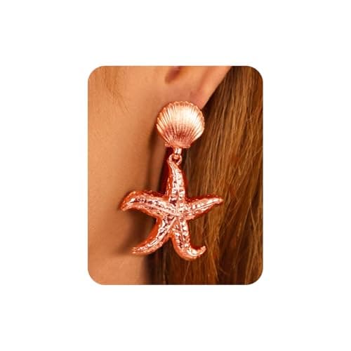 UANNEAU Gold Chunky Earrings for Women Trendy, 14K Gold Plated Dainty Starfish Earrings Statement Minimalist Hypoallergenic Stud Earrings - Image 1