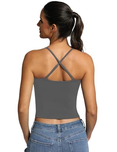 Fihapyli ICTIVE Womens Longline Sports Bra Camisole Adjustable Spaghetti Strap Padded Backless Workout Yoga Bra Darkgrey S - Image 1