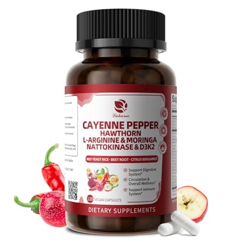 Cayenne Pepper Enteric-Coated Capsules - 18 in 1 Concentrated Complex w/High Potency Nutrient Moringa, Hawthorn, L-Arginine & D3K2 - Supports Circulation, Heart & Digestion* - Natural | GMP, 120 Ct - Image 1