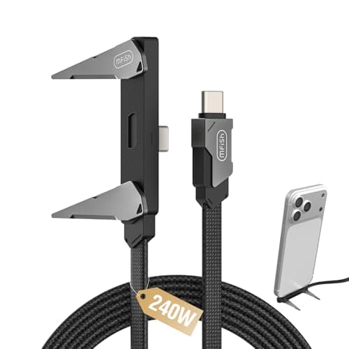 MFish 240W USB C to USB C Cable, Type C Fast Charging Cable with T-Shaped Stand, 90° Right Angle Gaming Cable for iPhone 17/16/15, MacBook, Tablet, Galaxy S25/S24, Braided Durable 3.93FT - Image 1