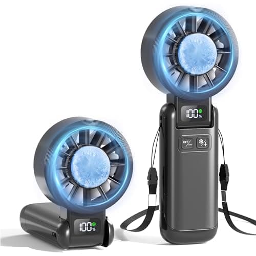 Portable Handheld Fan with Ice Cooling, 5.5m/s High Speed Rechargeable Fan, Independent Switch, 5-Speed, LED Display, 12H Battery, Foldable Neck Personal for Travel Essentials, Concerts, Sports Events - Image 1
