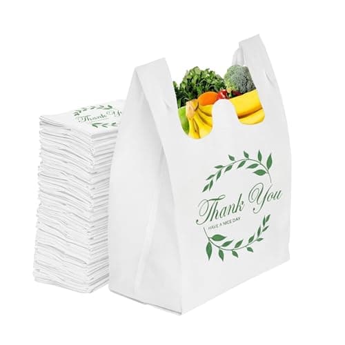 Simply Cool Reusable Grocery Bags Eco-Friendly Thank You T-Shirt Shopping Bags 21.5”x12.2”x7.2” Durable Recyclable Shopping Bags Washable, Foldable, Portable Tote Bags Bulk (200 Pack, White) - Image 1