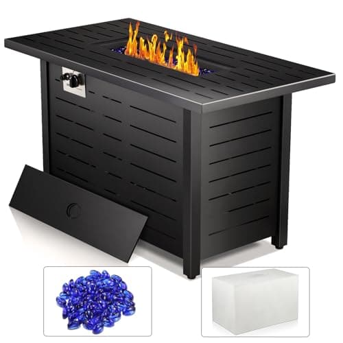 R.W.FLAME 43 Inch Propane Fire Pit, 3-in-1 Multi-Use Outdoor Fire Pit Table, 50,000 BTU Steel Gas Fire Pit with Lid & Lava Rock, Add Warmth and Ambience for Patio Deck Garden, Outdoor Gatherings