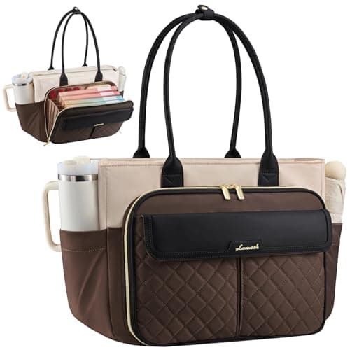 LOVEVOOK Laptop Tote Bag for Women with Large Capacity, Work Bag for Nurse with Large Cup Holder, Teacher Work Bag with Accordion File Area for Travel, Large Capacity Work Tote, 17.3 Inch - Image 1