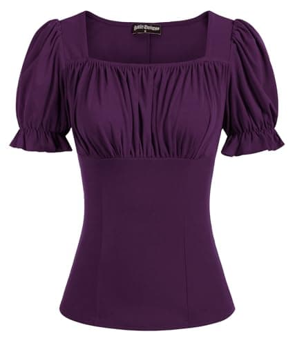 Peasant Tops for Women Vintage Puff Sleeve Square Neck Renaissance Shirt Eggplant M - Image 1