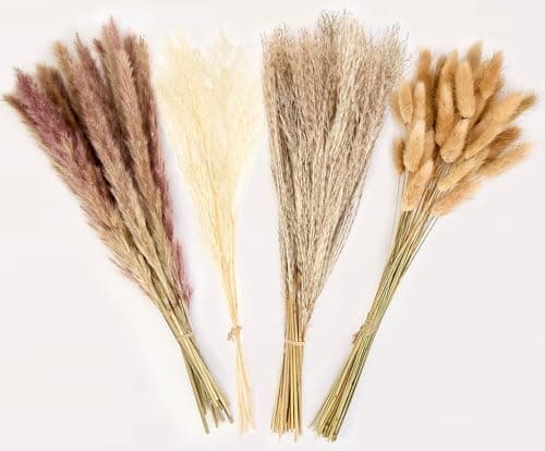 Luvano 100 Pcs Pampas Grass Boho Decor, 17" Dried Flowers Bouquet for Vase, Crafts, Bohemian Wall Art, Western Home, Living Room, Bedroom, Fall Wedding Table & Rustic Farmhouse - Image 1