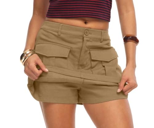 HiMONE Utility Cargo Skort for Women High Rise Mini Skirt Shorts with Functional Pockets Trendy Casual Outfit(Khaki-XL) - Image 1