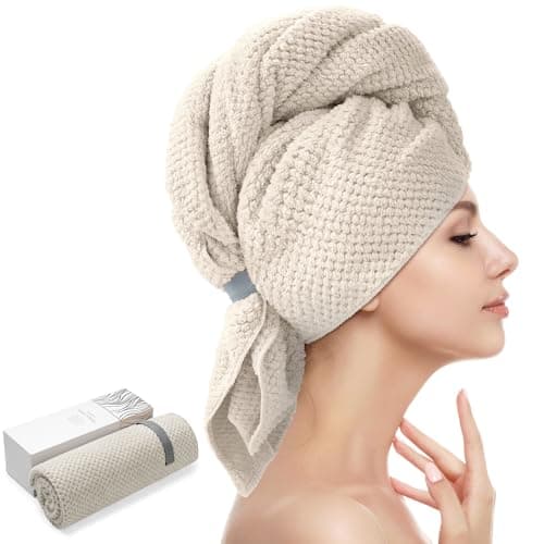 YFONG Large Hair Towel Wrap for Women, Super Absorbent Microfiber Hair Towel for Curly Hair, Fast Drying Hair Turbans with Elastic,Hair Drying Towel Wrap for Hair Care 26.3" X 40" (Camel) - Image 1