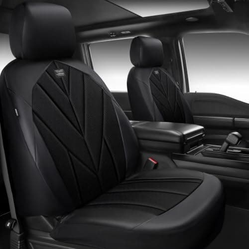 CAR PASS Memory Foam seat Covers Leather, Air Cool Mesh car seat Covers Front Seats 2, Universal FIT for Cars,SUV,Trucks, Comfortable-Durable-Breathable Airbag Compatible, All Black - Image 1