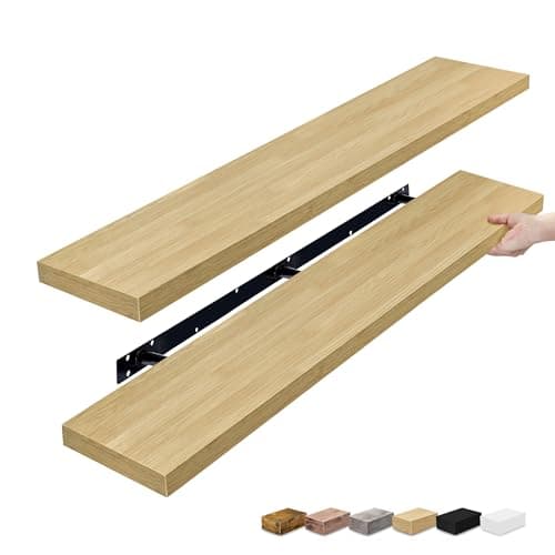 Sorbus Floating Shelves for Wall - 55 Inch Extra-Long Bathroom Shelves, Wall Decor for Bedroom, Kitchen, Living Room, Book Storage - Mounted Floating Shelf with Hidden Brackets (Maple Wood, 2 Pack)
