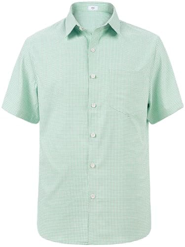 KYKU Mens Plaid Short Sleeve Button Down Shirts Business Casual Dress Shirts with Pocket Mint Green Gingham S - Image 1
