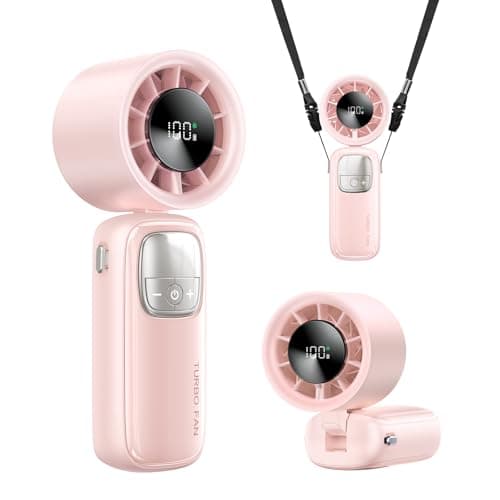 KIMMOO 3-in-1 Portable Handheld Turbo Fan-100 Speeds, 15000 RPM, 10Hrs Cooling, LED Display, 90° Rotation, Small Travel Fan, Mini Foldable Hand Held Personal Fan for Women Men (Pink) - Image 1