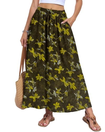 MOLERANI Women's Summer Maxi Skirt A-Line High Waist with Pockets,BNYF,M - Image 1
