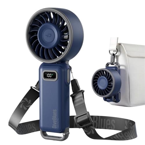 Diveblues Portable Handheld Fan, 7.4m/s High Speed Turbo Fan, 180° Foldable 4-in-1 Personal Neck Fan Integrated Carabiner Clip, 100 Speed Stepless Control, USB-C Rechargeable, 12H Battery, Fanzy D6036 - Image 1