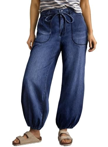 Sidefeel Women's Wide Leg Jeans High Waisted Drawstring Stretchy Barrel Harem Jeans Trendy Loose Ankle Denim Pants Dark Blue Size 6 - Image 1