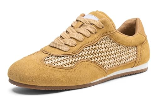 Vepose Women's Brown Retro GAT Sneakers Suede Raffia Trainers, Removable Flap Square Toe, Memory Foam Non Slip, Casual Everyday Walking Tennis Shoes Travel Size 8.5,(CJY8203 Brown 08.5) - Image 1