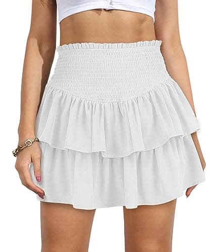 Vigorics White Skirt Ruffle Skort A-Line Preppy Skirt for Teen Girls Wrap Skirt Versatile Classic Skirt for Women 2026 Trendy L - Image 1