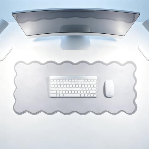 yuboo Scalloped Desk Mat, 31" x 15.7" Large Aesthetic Mouse Mat, PU Leather Waterproof Computer Mouse Keyboard Desk Pad, Kawaii Desk Accessories for Gaming Work Home Decor - Image 1
