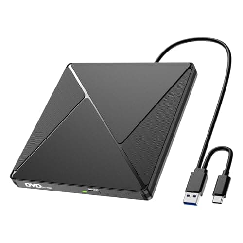 Umaniy DVD Player for Laptop, External CD Drive for Mac, USB 3.0 USB C Portable CD Burner External Disk Drive, DVD Reader Writer ROM Drive Compatible with Laptop Desktop Mac,Windows 10/8/7 Linux - Image 1