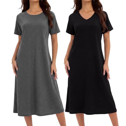 JOYLADY 2 Pack Women's Nightgown Short Sleeve Sleepshirt Long Loungewear Soft Pajama House Dresses Casual Sleepwear XL - Image 1