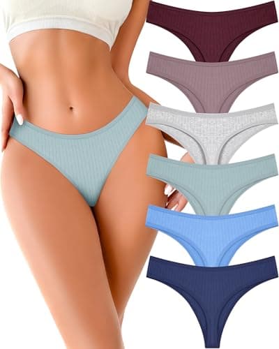 FINETOO Cotton Thongs for Women Soft Low Rise Sexy Thong Ladies Panties Womens Underwear 6 Pack XS-XXXL - Image 1