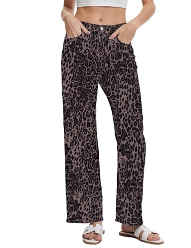 DAOAO Leopard Pants Women Vintage Jeans for Women 90s Wide Leg Casual Stretchy Denim Pant Pantalones De Mujer M - Image 1