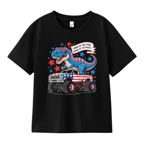 Honeypawpaw 250 Anniversary USA Shirt Independence Day Shirt for Kids Boys Girls, 4th of July Dinos Flag Patriotic Tee, 3T-8T - Image 1