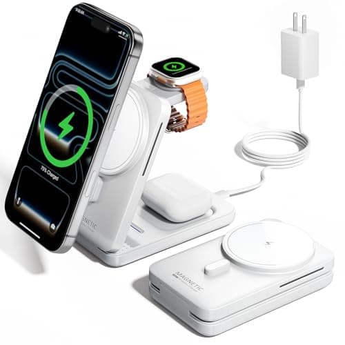 KPON 3-in-1 for Magsafe Charging Station, Foldable Travel Charger Stand for Apple, Wireless Magnetic Charging Dock for Multiple Devices iPhone 17 16 15 14 13 12 Series/Apple Watch/Airpods