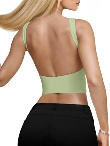 REORIA Women's Summer Sexy Open Back High Neck Sleeveless Tank Top Double Lined Y2k Trendy Backless Crop Tops Tender Green Medium - Image 1