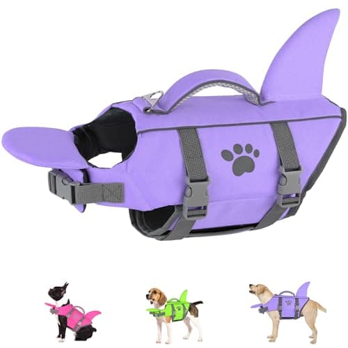 Dogcheer Shark Fin Dog Life Jacket, High Buoyancy Dog Life Vest with Chin Float for Swimming Boating, Adjustable Puppy Float Swim Vest for Small Medium Large Dogs -Taro Purple,M - Image 1