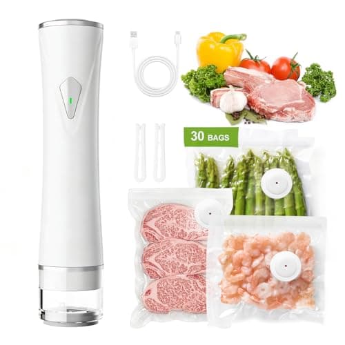 Compact Vacuum Sealer Machine for Food Storage, 5S Fast Seal Powerful Food Vacuum Sealer with 30PCS Reusable Vacuum Bags, Automatic Handheld Food Saver for Storage, 10X Fresh, Sous Vide, Gift etc. - Image 1