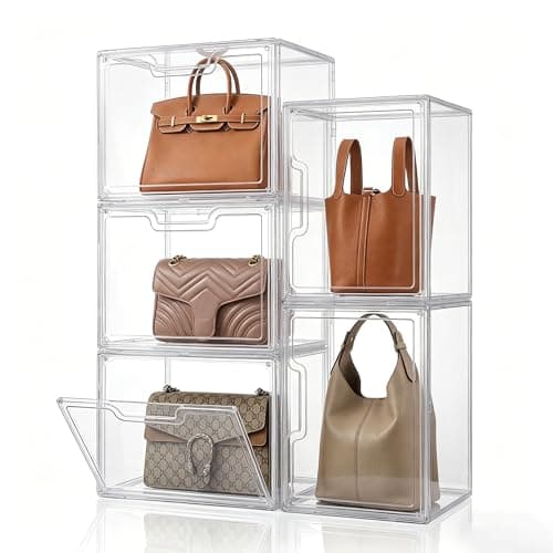 Osumlee Purse Organizer for Closet,Clear Display Case for Handbag Organizer, Purse Storage Box with Magnetic Door, Stackable Storage Bins for Bag, Wallet, Book, Collectibles, Cosmetic (5 Pack) - Image 1