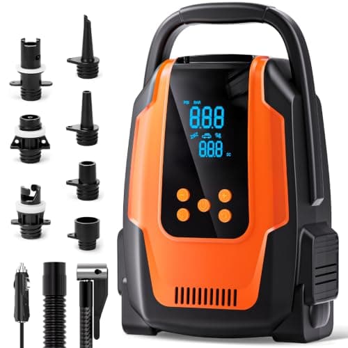 Paddle Board Electric Pump, 50 PSI High Pressure SUP Pump with Auto-Off, 12V DC Paddleboard Pump with Inflation & Deflation, 8 Nozzles Air Pump for Paddle Board, Inflatables, Kayaks, Car Tires, Orange - Image 1