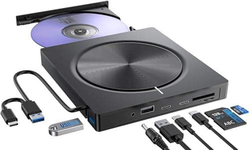 Umaniy External CD/DVD Drive,8 in 1 DVD Player for Laptop,USB 3.0 Portable DVD Reader Writer ROM Drive,CD Burner External Disk Drive Compatible with Laptop Desktop Mac,Windows 11/10/8/7 - Image 1