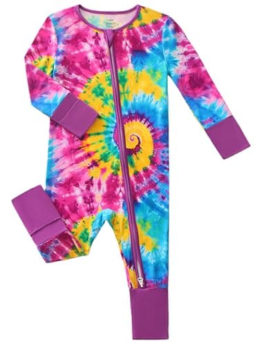 Joonberry Unisex Baby Bamboo Viscose Long Sleeve Romper, Cute Prints Zipper Footless Jumpsuit, Toddler One-Piece Outfits(Colorful Tie-Dye Print, 6-9M) - Image 1